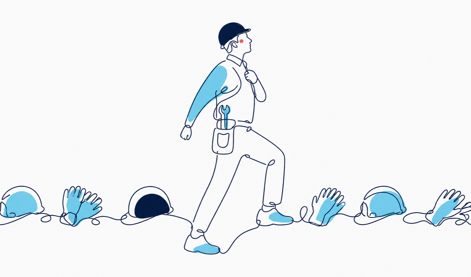 一歩を踏み出す建設スタッフの線画イラスト